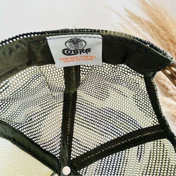 VINTAGE Y2K Green Black Camo Print Gold Glitter Bird Trucker Mesh Snap Back Hat - Picture 8 of 9